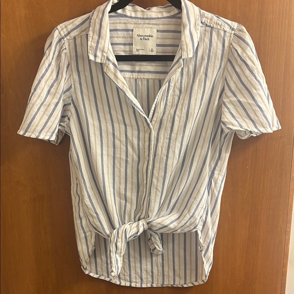 White and Blue Striped Women's Button Down Shirt
